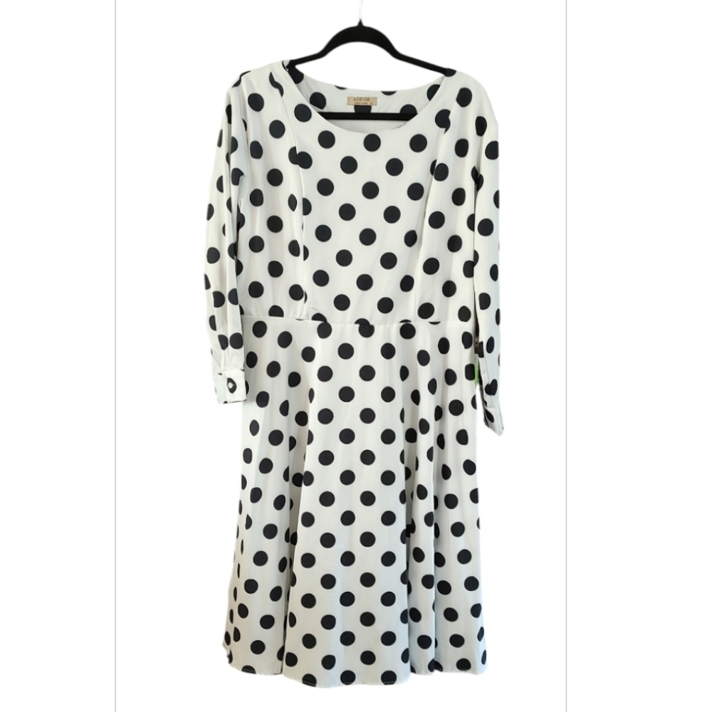 Acevog Black and White Polka Dot Long Sleeve Dress